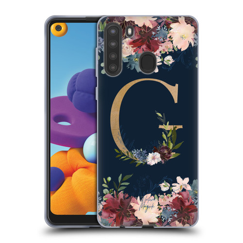 Nature Magick Floral Monogram Gold Navy Letter G Soft Gel Case for Samsung Galaxy A21 (2020)