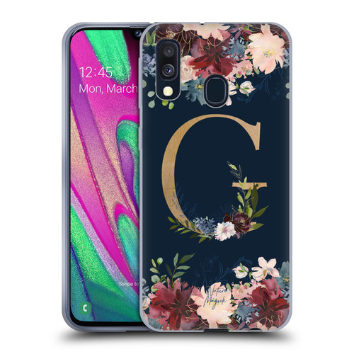 Nature Magick Floral Monogram Gold Navy Letter G Soft Gel Case for Samsung Galaxy A40 (2019)