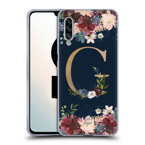 Nature Magick Floral Monogram Gold Navy Letter G Soft Gel Case for Samsung Galaxy A90 5G (2019)