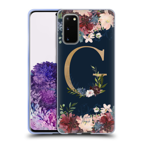 Nature Magick Floral Monogram Gold Navy Letter G Soft Gel Case for Samsung Galaxy S20 / S20 5G