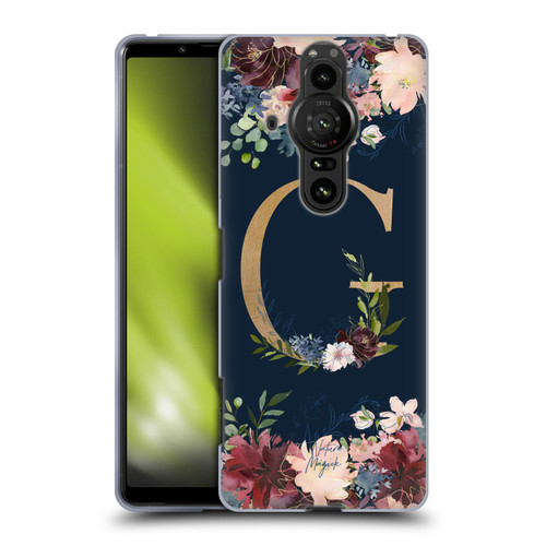 Nature Magick Floral Monogram Gold Navy Letter G Soft Gel Case for Sony Xperia Pro-I