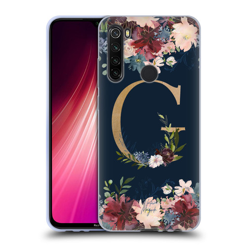 Nature Magick Floral Monogram Gold Navy Letter G Soft Gel Case for Xiaomi Redmi Note 8T