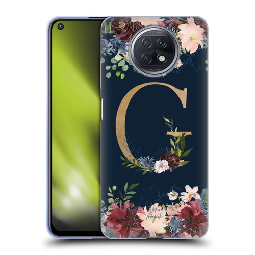 Nature Magick Floral Monogram Gold Navy Letter G Soft Gel Case for Xiaomi Redmi Note 9T 5G
