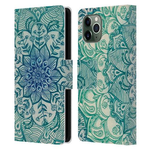 Micklyn Le Feuvre Mandala 3 Emerald Doodle Leather Book Wallet Case Cover For Apple iPhone 11 Pro