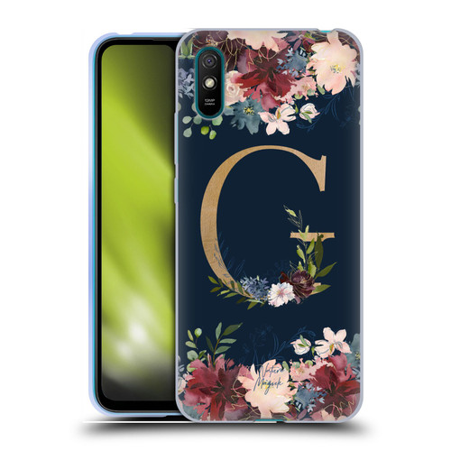 Nature Magick Floral Monogram Gold Navy Letter G Soft Gel Case for Xiaomi Redmi 9A / Redmi 9AT