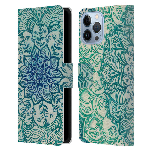 Micklyn Le Feuvre Mandala 3 Emerald Doodle Leather Book Wallet Case Cover For Apple iPhone 13 Pro Max