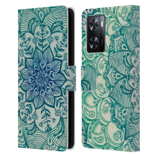Micklyn Le Feuvre Mandala 3 Emerald Doodle Leather Book Wallet Case Cover For OPPO A57s