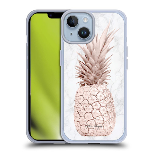 Nature Magick Rose Gold Pineapple On Marble Rose Gold Soft Gel Case for Apple iPhone 14