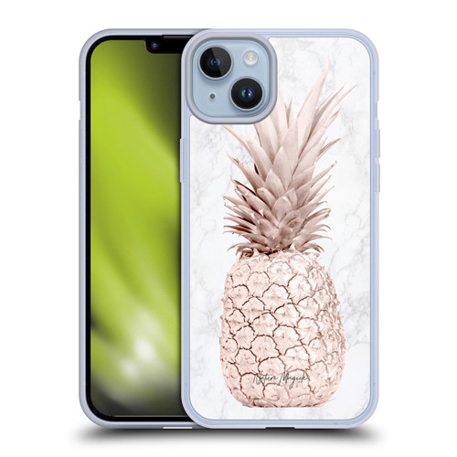 Nature Magick Rose Gold Pineapple On Marble Rose Gold Soft Gel Case for Apple iPhone 14 Plus