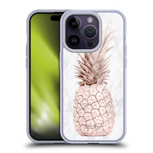 Nature Magick Rose Gold Pineapple On Marble Rose Gold Soft Gel Case for Apple iPhone 14 Pro