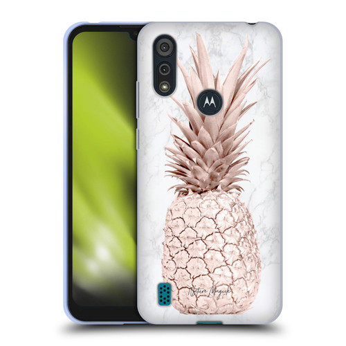 Nature Magick Rose Gold Pineapple On Marble Rose Gold Soft Gel Case for Motorola Moto E6s (2020)