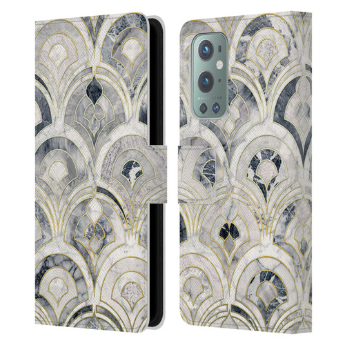 Micklyn Le Feuvre Marble Patterns Monochrome Art Deco Tiles Leather Book Wallet Case Cover For OnePlus 9