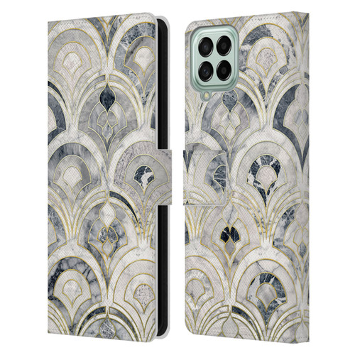 Micklyn Le Feuvre Marble Patterns Monochrome Art Deco Tiles Leather Book Wallet Case Cover For Samsung Galaxy M53 (2022)