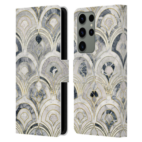 Micklyn Le Feuvre Marble Patterns Monochrome Art Deco Tiles Leather Book Wallet Case Cover For Samsung Galaxy S23 Ultra 5G