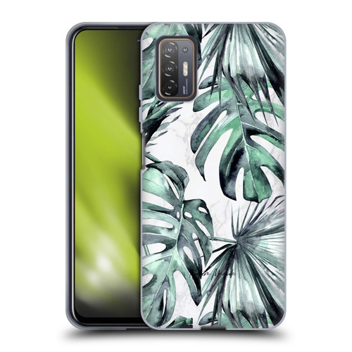 Nature Magick Tropical Palm Leaves On Marble Turquoise Green Island Soft Gel Case for HTC Desire 21 Pro 5G