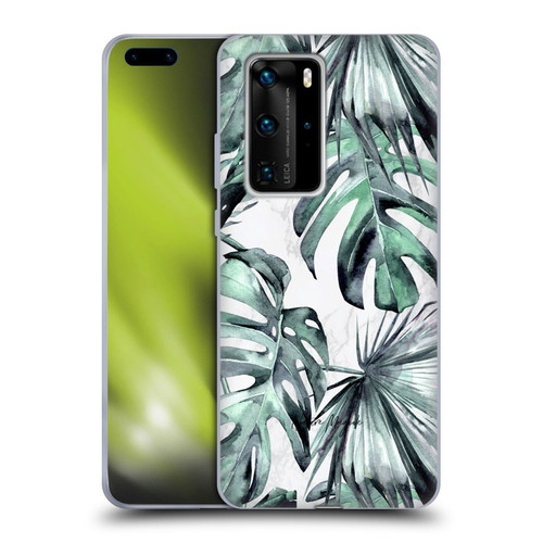 Nature Magick Tropical Palm Leaves On Marble Turquoise Green Island Soft Gel Case for Huawei P40 Pro / P40 Pro Plus 5G