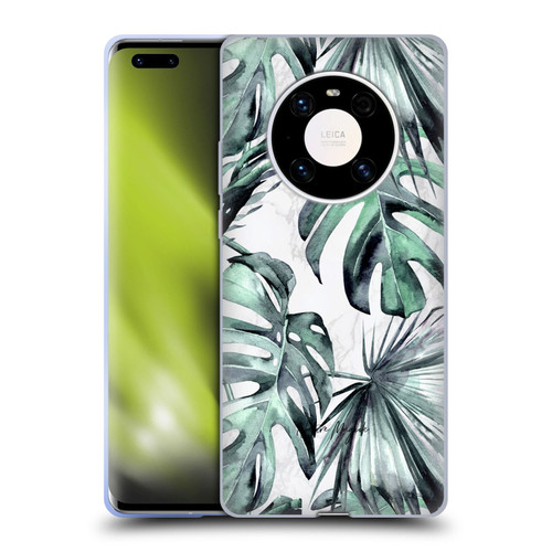 Nature Magick Tropical Palm Leaves On Marble Turquoise Green Island Soft Gel Case for Huawei Mate 40 Pro 5G