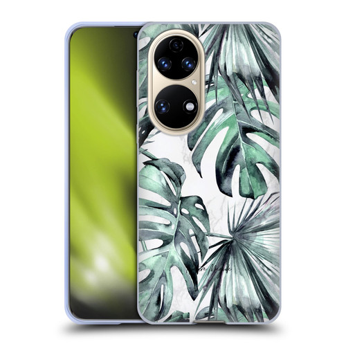 Nature Magick Tropical Palm Leaves On Marble Turquoise Green Island Soft Gel Case for Huawei P50