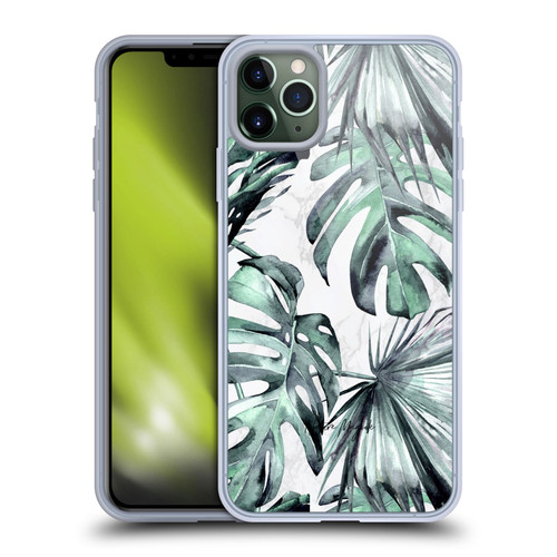 Nature Magick Tropical Palm Leaves On Marble Turquoise Green Island Soft Gel Case for Apple iPhone 11 Pro Max