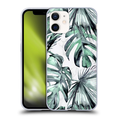 Nature Magick Tropical Palm Leaves On Marble Turquoise Green Island Soft Gel Case for Apple iPhone 12 Mini