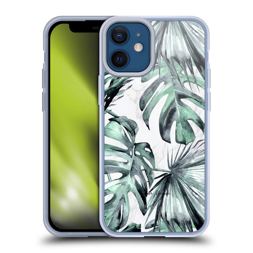 Nature Magick Tropical Palm Leaves On Marble Turquoise Green Island Soft Gel Case for Apple iPhone 12 Mini