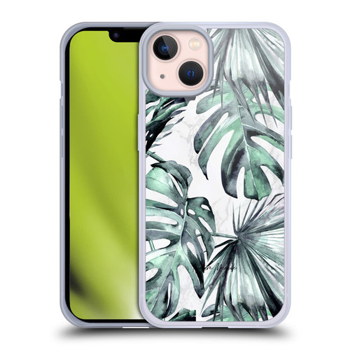 Nature Magick Tropical Palm Leaves On Marble Turquoise Green Island Soft Gel Case for Apple iPhone 13