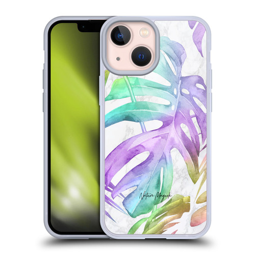 Nature Magick Tropical Palm Leaves On Marble Rainbow Leaf Soft Gel Case for Apple iPhone 13 Mini