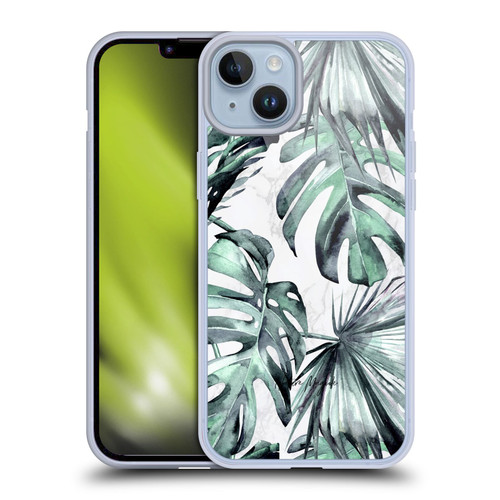 Nature Magick Tropical Palm Leaves On Marble Turquoise Green Island Soft Gel Case for Apple iPhone 14 Plus