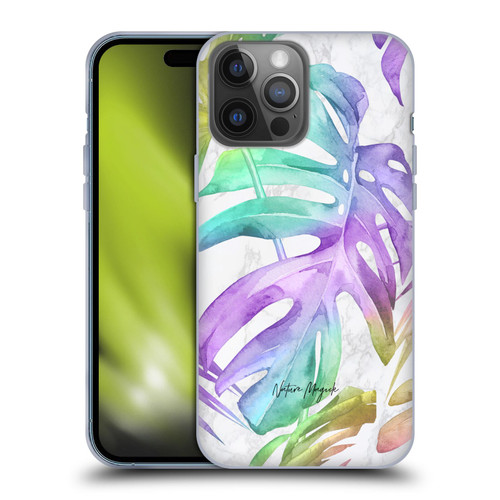 Nature Magick Tropical Palm Leaves On Marble Rainbow Leaf Soft Gel Case for Apple iPhone 14 Pro Max