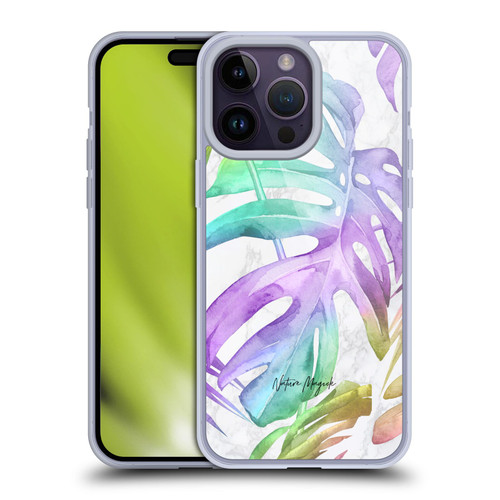 Nature Magick Tropical Palm Leaves On Marble Rainbow Leaf Soft Gel Case for Apple iPhone 14 Pro Max