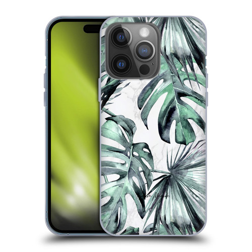 Nature Magick Tropical Palm Leaves On Marble Turquoise Green Island Soft Gel Case for Apple iPhone 14 Pro