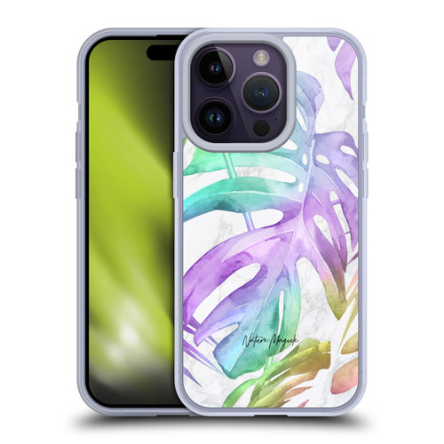 Nature Magick Tropical Palm Leaves On Marble Rainbow Leaf Soft Gel Case for Apple iPhone 14 Pro
