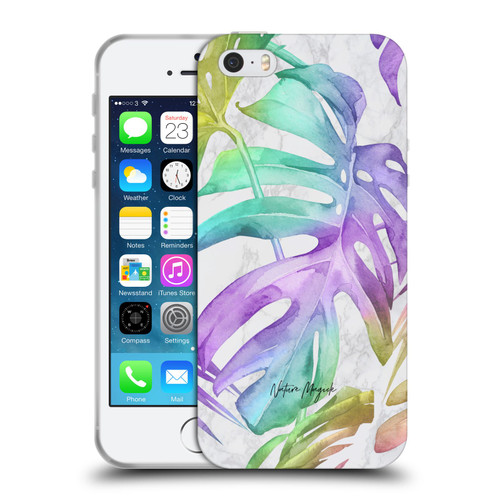 Nature Magick Tropical Palm Leaves On Marble Rainbow Leaf Soft Gel Case for Apple iPhone 5 / 5s / iPhone SE 2016