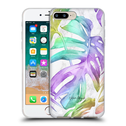 Nature Magick Tropical Palm Leaves On Marble Rainbow Leaf Soft Gel Case for Apple iPhone 7 Plus / iPhone 8 Plus