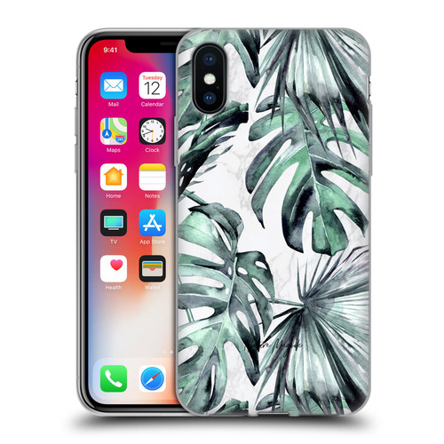 Nature Magick Tropical Palm Leaves On Marble Turquoise Green Island Soft Gel Case for Apple iPhone X / iPhone XS
