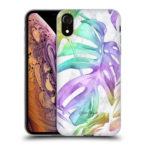 Nature Magick Tropical Palm Leaves On Marble Rainbow Leaf Soft Gel Case for Apple iPhone XR