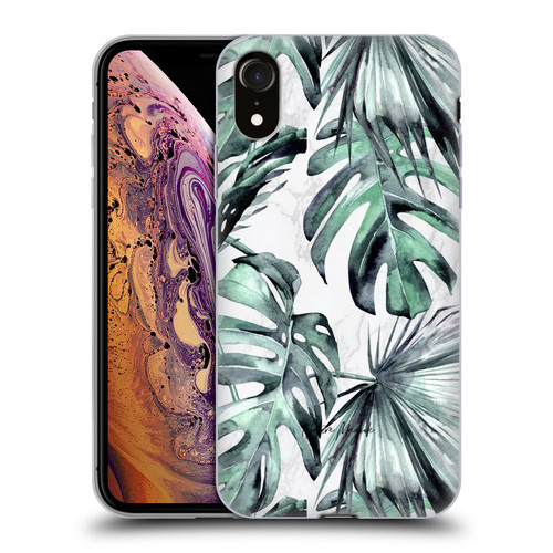 Nature Magick Tropical Palm Leaves On Marble Turquoise Green Island Soft Gel Case for Apple iPhone XR