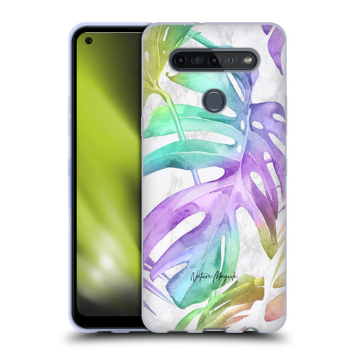 Nature Magick Tropical Palm Leaves On Marble Rainbow Leaf Soft Gel Case for LG K51S