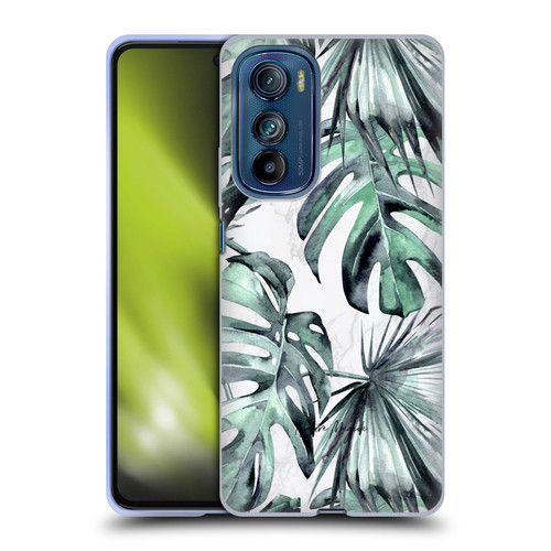 Nature Magick Tropical Palm Leaves On Marble Turquoise Green Island Soft Gel Case for Motorola Edge 30