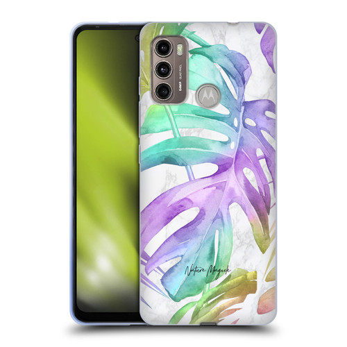 Nature Magick Tropical Palm Leaves On Marble Rainbow Leaf Soft Gel Case for Motorola Moto G60 / Moto G40 Fusion