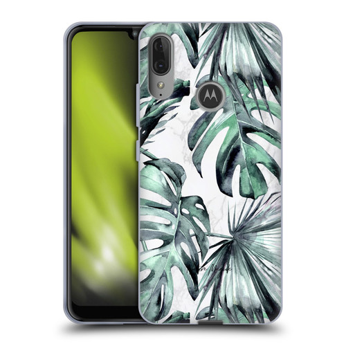 Nature Magick Tropical Palm Leaves On Marble Turquoise Green Island Soft Gel Case for Motorola Moto E6 Plus