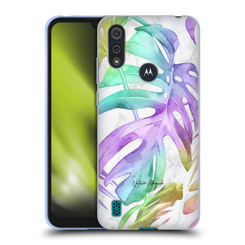 Nature Magick Tropical Palm Leaves On Marble Rainbow Leaf Soft Gel Case for Motorola Moto E6s (2020)