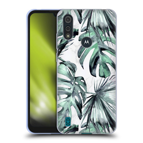Nature Magick Tropical Palm Leaves On Marble Turquoise Green Island Soft Gel Case for Motorola Moto E6s (2020)