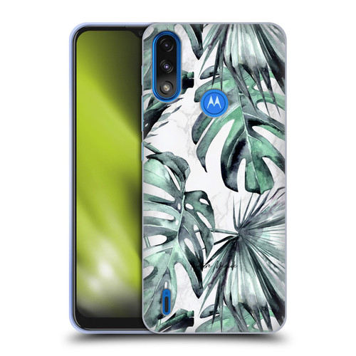 Nature Magick Tropical Palm Leaves On Marble Turquoise Green Island Soft Gel Case for Motorola Moto E7 Power / Moto E7i Power