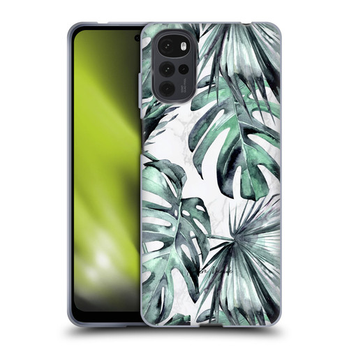 Nature Magick Tropical Palm Leaves On Marble Turquoise Green Island Soft Gel Case for Motorola Moto G22