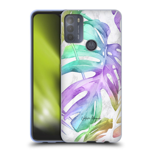 Nature Magick Tropical Palm Leaves On Marble Rainbow Leaf Soft Gel Case for Motorola Moto G50
