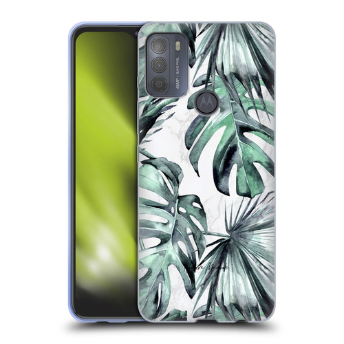Nature Magick Tropical Palm Leaves On Marble Turquoise Green Island Soft Gel Case for Motorola Moto G50