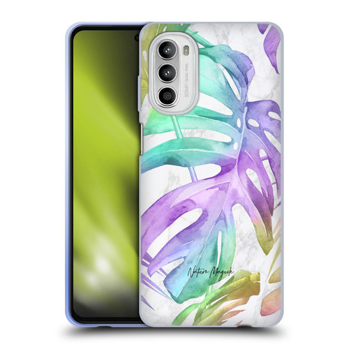 Nature Magick Tropical Palm Leaves On Marble Rainbow Leaf Soft Gel Case for Motorola Moto G52