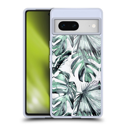 Nature Magick Tropical Palm Leaves On Marble Turquoise Green Island Soft Gel Case for Google Pixel 7