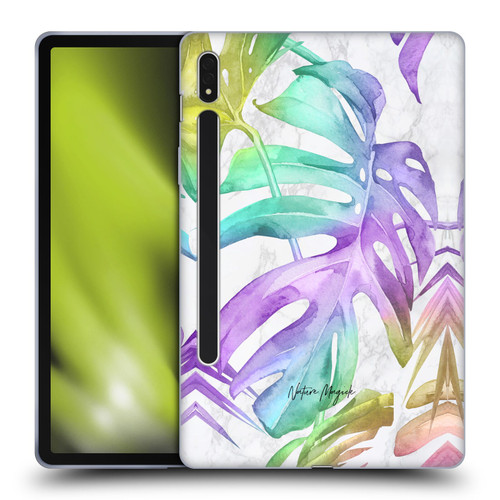 Nature Magick Tropical Palm Leaves On Marble Rainbow Leaf Soft Gel Case for Samsung Galaxy Tab S8